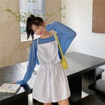 캐주얼점프수트 레쉬셔츠 긴소매 상의 여성 얇은 캐쥬얼 키치한 슬림핏 드로스트링 멜빵 반바지점프수트 트렌드 3881635033