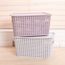 라탄패턴뚜껑바구니 소, 쿠팡 메이플실업 라탄패턴뚜껑바구니 소