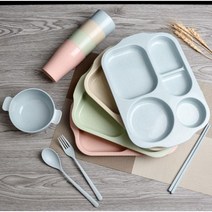 파스텔 식판 식기세트 수저 국그릇 컵 포크 젓가락 다이어트 어린이집 유아 어린이 캠핑, 베이지