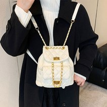 핑크비올라샵 / 아몬드 퀼팅 패딩 골드 체인 y2k 가죽 미니 백팩