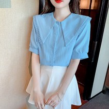 셔츠 여름 여성 블루 반팔 셔츠 루즈핏 인플루언서 블라우스
