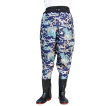 남녀 공용 방수 허리 장화 낚시 바지 모내기 갯벌 체험, H.44야드, N.(허리)120실크바다색프린팅