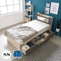 [2만원 즉시할인]장인가구 스텔라 LED 수납헤드 4서랍 침대 슈퍼싱글+컴포트본넬매트, 워시그레이
