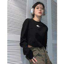 크롭후드티/크롭맨투맨/크롭반팔/크롭나시 아메리칸 레트로 블랙 긴팔 티셔츠 여성 가을 ​​핫 걸 슬림 피트 배꼽 짧은 불규칙한 탑 댄스부의상