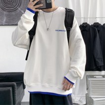 남성 밑단 배색 레이어드 맨두맨 긴팔티 캠퍼스룩코디