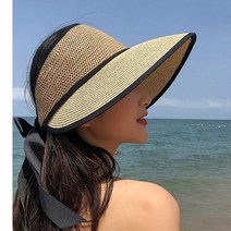 데일리비 투톤 이중 짜임 빅사이즈 와이드 여름 왕골 모자 햇볕차단 선캡