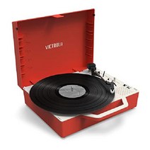 Victrola 빈티지 3단 블루투스 휴대용 가방 레코드 플레이어 내장 스피커 턴테이블 오디오 사운드 청록색 모델 번호 VSC-550BT, 2 레드 리스핀