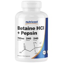 Nutricost 뉴트리코스트 베타인 HCI 펩신 Betaine HCl Pepsin 790mg 240캡슐, 기본, 1개