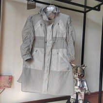 케이프코트 여성 더플 반코트 후드 레저 맥스 롱 트렌치 조절 가능한 얇은 자외선 차단 아웃웨어 봄 여름