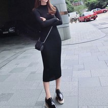 TOP_W1403 여성 슬림라인 타이트한 핏감 니트 골지 롱 원피스