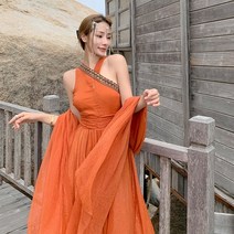 비치원피스 해변 사진 의류 슈퍼 요정 삼아 사막 관광 드레스 롱 스커트