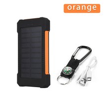 소형 보조배터리 휴대용 30000mah solar power bank 태양 전지 패널 powerbank 방수 usb 충전 led 외부 충전기 iphone samsung 전화, 주황색