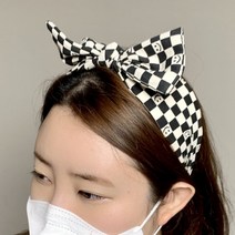 체크보드 리본머리띠 꼬임 반다나 와이드 터번 여자 헤어밴드