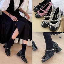 트위드 리본 체인 메리제인 펌프스 힐 구두 굽 5cm