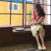 네온 핫핑크 형광 러플 프릴 벌룬 퍼프 어깨뽕 포인트 넉넉 날씬핏 66사이즈 롱 원피스