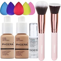 [정품] 2팩 PHOERA 파운데이션 샌드 105 및 페이스 프라이머 리퀴드 풀 커버리지, 104+105/Buff Beige+ Sand