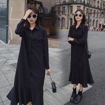 F36603 밑단프릴 카라 앞단추 루즈핏 긴팔 롱원피스 - 221031978EA