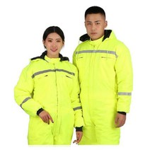 방한작업복 겨울 작업복 따뜻한 두꺼운 코트 후드 작업복 방풍 야외 반사 작업복 면 의류, M, 형광 녹색