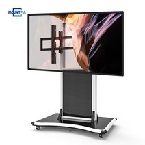마운트피아 MPS-1W 이동식TV거치대 이동형TV스탠드 86인치 98인치, 블랙, 유리선반, 카메라선반