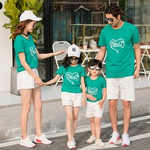 여름패션 유치원 에코 패션쇼 사랑하트 패밀리룩 여름옷 온가족 일가 세식구 네 형 언니 남동생 585140346, 100 야드, 그린 색티셔츠 화이트 팬츠