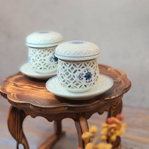 백자 투각1인다기 전통찻잔 외국인 선물 고급다기, 세트(2인용)