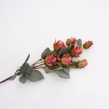 메종드노르딕 조화 실크플라워 장미 꽃 송이 가지, 빈티지 레드