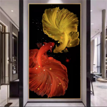 화려한 비단 잉어 물고기 재물과 돈이 쌓이는 비즈 보석십자수 대형 사이즈, 50X90CM