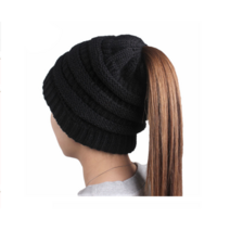 손뜨개모자 양털벙거지 에스키모모자 솔리드 컬러 말꼬리 모자 가을 겨울 후면 개방 꼬리 비니 양모 귀 머 거리 매력적인 여성
