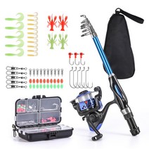 LIXADA Fishing Rod Reel Combo Full Kit 1.5m Telescopic Spinning Set with Hooks Soft Lures Barrel Swivels Storage Bag, Blue