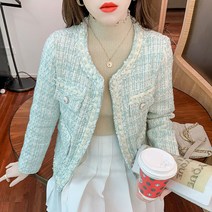 여성용 짜임 면혼방 트위드자켓