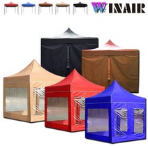 WINAIR 리뷰이벤트 국내 당일발송 프리미엄 끈타입 접이식 천막 지붕+프레임+바람막이(일반/투명) 행사용 캠핑용 방수 그늘막텐트, A세트(지붕+프레임), 3mx6m, 레드
