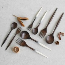 바니홈 옻칠 나무 티스푼 우드 포크 스틱, 스푼, S (14cm), 엔틱