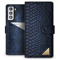 우리미라클 스네이크 리얼 소가죽 백포켓 다이어리 갤럭시 S21 (SM-G991N) 전용 휴대폰 케이스