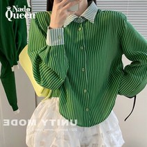 나도퀸 배색 커프스 스트라이프 셔츠