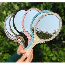 엔틱 화장 손거울 메이크업 수정 미용 휴대 미니거울, 1개, 베이지