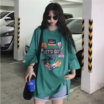 [바쿠]여성 빅사이즈 뱃지 모음 고우 티셔츠[8357mw08953lj]