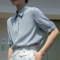 여성 심플 베이직 새틴 반팔 셔츠 상의 여름 여성상의 블라우스 퍼프소매 뽕블라우스