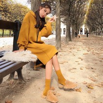 긴팔 긴소매원피스 여성 눈길을 끄는 캐쥬얼 후드맨투맨 봄가을 작은 키 하프기장 와이드 루즈핏 2335549036