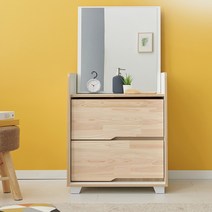 [바스포르] 편백나무원목 2단 600 전도방지 서랍장 화장대, 내츄럴그레이