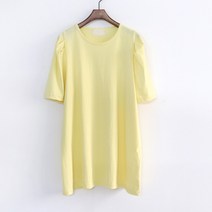 쁘니걸 퍼프무드T 빅사이즈 여성의류 티셔츠 라운드넥 티셔츠 반소매 여름신상 무지 기본핏 면 홈웨어 데일리 여성스런 퍼프소매 (55~110)