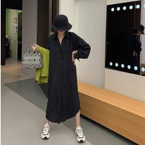 가을 빅사이즈 여성 셔츠 원피스 미디 박시 스트링 조거 셔츠 M