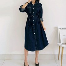퍼니걸스 3911 데일리 데님 청 버튼 스트랩 롱 원피스 여성의류
