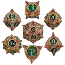 금속 DND 주사위 세트 라운드 팁 주사위 다면체 주사위 7개 MTG 패스파인더 D20 세트 RPG 롤플레잉 주사위 게임 D20 무료 가죽 보관 가방 레드 구리 블루, Lxc-cs
