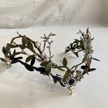 웨딩티아라 숲나뭇잎 뿔 우드랜드 티아라 엘프 헤드 피스 요정 왕관 엘비시 가지 결혼식 이마, 01 008 black stoned