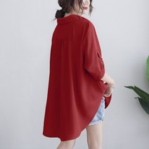 중년 여성 여름 빅사이즈 카라넥 루즈핏 언발 7부 쉬폰 셔츠 블라우스