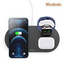 [Mcdodo] 맥도도 3in1 고속 무선충전기 (아이폰/갤럭시 에어팟/무선이어폰TWS 애플워치), 블랙 (CH-7061), 1개