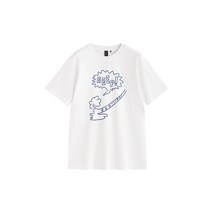 반팔티셔츠남자 OCE 가을 개성 플라워상의 커플 순면 코튼 화이트 트렌드 2595278141