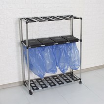 분리수거함 4P 2단 휴지통 재활용 쓰레기통, 블랙