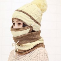 간지나는 마스크모자 넥워머 세트 베이지 방한모자