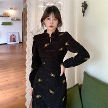 골덴 스펜더 롱원피스 코듀로이 겨울 롱 원피스 겨울원피스 가을 단추 스팬더 셔링 브이넥 셔츠